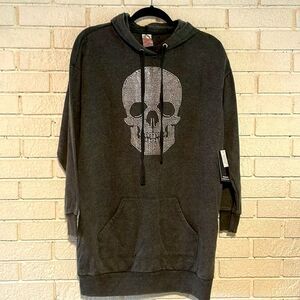 No Boundaries- NWT Bling Skull Grey Long Hoodie Pockets- Size S (3-5) Juniors